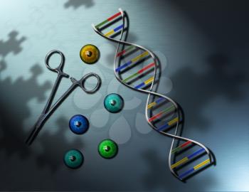 Genetic medicine. DNA strand and colorful eye balls