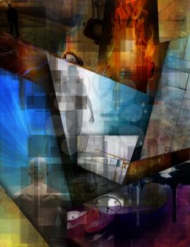 Multi Layered abstract composition. Fragments of thoughts. 3D rendering