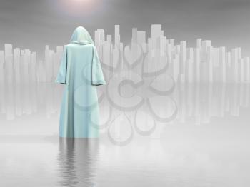 Robed Traveler before the pure city