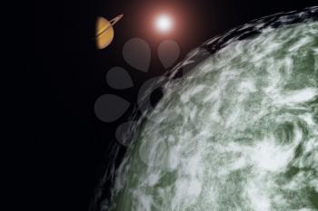 Saturn's terraformed moon. Sci Fi art