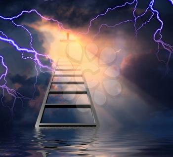 Ladder to God with Lightning all Around. 3D rendering