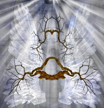 Roots and angels wings. 3D rendering