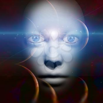 Human face with space background. 3D rendering