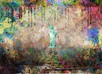 Impressionism. Liberty statue and Manhattan view. 3D rendering