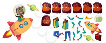 Indian, Hindu Girl Vector. School Child. Animation Creation Set. Face Emotions, Gestures. Dream, Solution, Idea For Presentation Invitation Design Animated Illustration