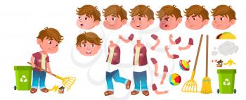 Boy Kindergarten Kid Vector. Animation Creation Set. Face Emotions, Gestures. Preschool, Childhood. Smile. Toys. For Advertisement Greeting Announcement Design Animated Isolated Illustration