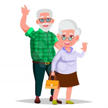 Elderly Couple Vector. Grandpa With Grandmother. Social Concept. Senior Couple. European. Isolated Flat Cartoon Illustration