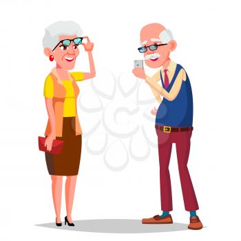 Elderly Couple Vector. Modern Grandparents. Elderly Family. Grey-haired Characters. European. Isolated Flat Cartoon Illustration