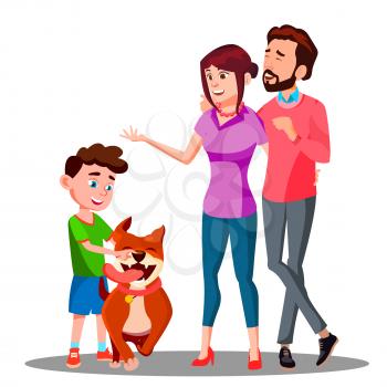 Parents Present A Dog To A Child Vector. Illustration