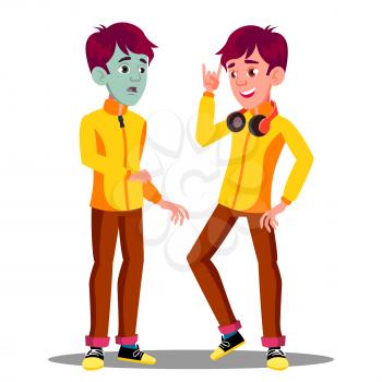 Sick Teen Guy With Green Face, Before And After Vector. Isolated Illustration