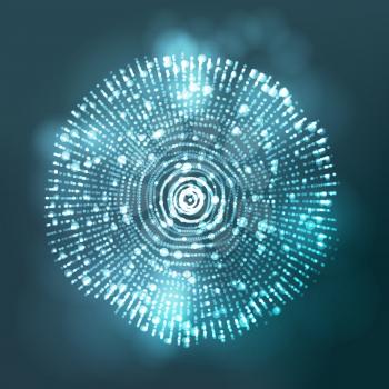Glowing Abstract Sphere Vector. Data Wireframe. Explosion. Flowing Particles Illustration