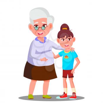 Happy Grandmother And Granddaughter Laughing In Harmony Vector. Illustration