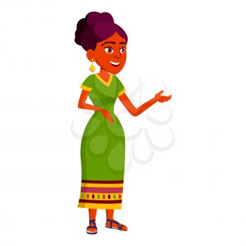 Teen Girl Poses Vector. Indian, Hindu. Asian. Active, Expression. For Presentation, Print, Invitation Design. Isolated Cartoon Illustration

