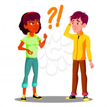 Confused Student With Question Marks Above His Head Vector. Illustration