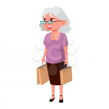 Old Woman Poses Vector. Elderly People. Senior Person. Aged. Beautiful Retiree. Life. Presentation, Print, Invitation Design. Isolated Cartoon Illustration
