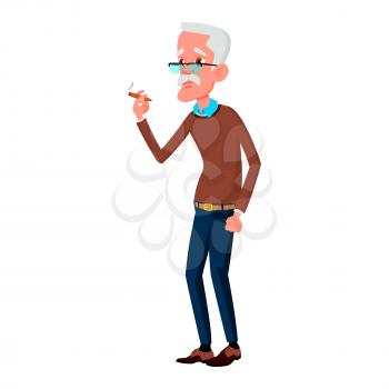 Old Man Poses Vector. Elderly People. Senior Person. Aged. Funny Pensioner. Leisure. Postcard, Announcement, Cover Design. Isolated Cartoon Illustration
