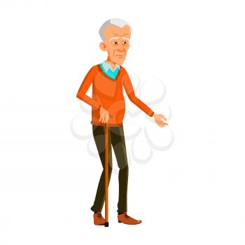 Old Man Poses Vector. Asian, Chinese, Japanese. Elderly People. Senior Person. Aged. Friendly Grandparent. Banner, Flyer, Brochure Design. Isolated Cartoon Illustration