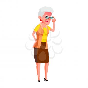 Old Woman Poses Vector. Elderly People. Senior Person. Aged. Cheerful Grandparent. Presentation, Invitation, Card Design. Isolated Cartoon Illustration
