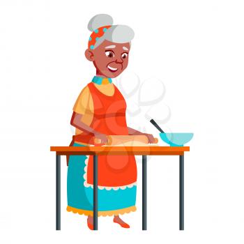Old Woman Poses Vector. Black. Afro American. Elderly People. Senior Person. Aged. Caucasian Retiree. Smile. Advertisement, Greeting, Announcement Design. Isolated Cartoon Illustration