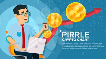 Ripple Up Trend, Growth Concept Vector. Trade Chart. Virtual Money Happy Man Investor. Crypto Currency Market Concept. Cartoon Illustration
