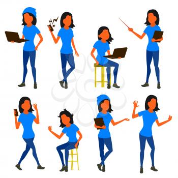 Woman Set Vector. Modern Gradient Colors. People In Action. Business Character. Creative Human. Isolated Flat Illustration