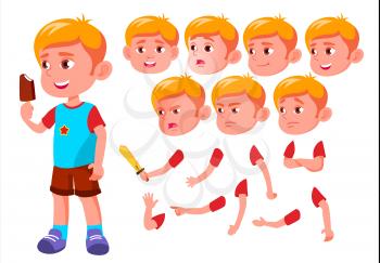 Boy, Child, Kid, Teen Vector. Leisure. Educational, Study. Face Emotions, Various Gestures Animation Creation Set Isolated Flat Cartoon Illustration