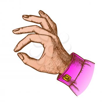 Color Girl Hand Gesture Okay Ok Approval Sign Ink Vector. Woman Arm Finger Gesture Showing Success Solution. Female Wrist Gesturing Successful Signal Designed Closeup Illustration