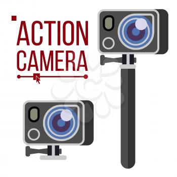 Action Camera Vector. Active Extreme Sport Video. Equipment For Filming. Shooting Process. Illustration