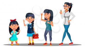 Asiatic Generation Female Set Vector. Mother, Daughter, Granddaughter, Baby Vector Isolated Illustration