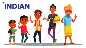 Indian Generation Male People Person Vector. Indian Grandfather, Father, Son, Grandson, Baby Vector. Isolated Illustration