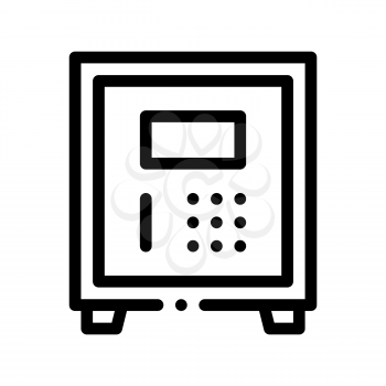 Electronic Safe Deposit Vector Thin Line Icon. Safe Deposit For Guests Valuables, Hotel Performance Of Service Equipment Linear Pictogram. Business Hostel Items Monochrome Contour Illustration