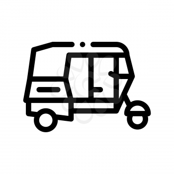 Public Transport Rickshaw Vector Thin Line Icon. Indian Tuk Tuk Rickshaw Taxi, Urban Passenger Transport Linear Pictogram. City Transportation Passage Service Contour Monochrome Illustration