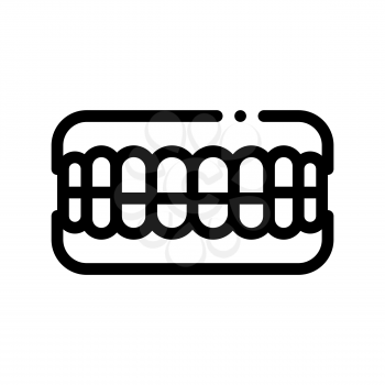 Set Of False Teeth Stomatology Vector Sign Icon Thin Line. Stomatology Dentist Instrument Equipment And Device Linear Pictogram. Medical Treatment Therapy Dentistry Monochrome Contour Illustration
