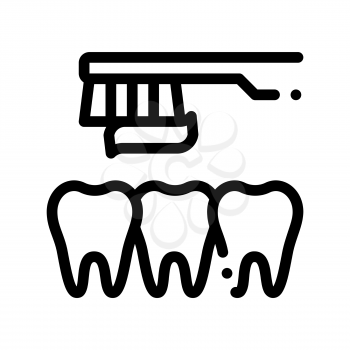 Dentist Teeth Cleaning Vector Thin Line Sign Icon. Teeth And Toothbrush With Toothpaste, Tool And Device Linear Pictogram. Chairside Assistance Dental Health Service Monochrome Contour Illustration