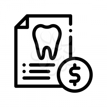 Dentist Stomatology List Vector Thin Line Icon. Tooth On Paper List And Dollar Coin, Tool And Device Linear Pictogram. Chairside Assistance Dental Health Service Monochrome Contour Illustration