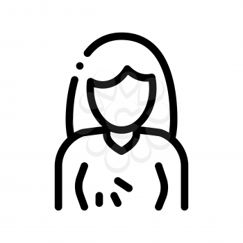 Breast Swelling Symptomp Of Pregnancy Vector Icon Thin Line Sign. Woman Silhouette With Bust Sensitivity, Symptomp Of Pregnancy Pictogram. Diagnosis Of Future Mother Monochrome Contour Illustration
