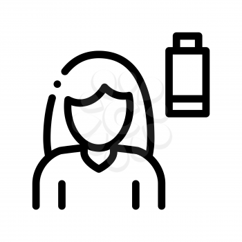 Fatigue Symptomp Of Pregnancy Vector Sign Icon Thin Line. Character Woman Silhouette And Low Battery, Symptomp Of Pregnancy Pictogram. Diagnosis Of Future Mother Monochrome Contour Illustration