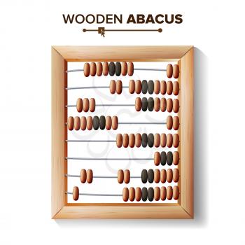 Abacus Close-up. Vector Illustration Of Classic Wooden Abacus Long Before The Calculator. Shop Arithmetic Tool Equipment.
