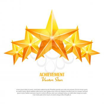 Three Achievement Vector Stars. Yellow Sign. Golden Decoration Symbol. 3d Shine Icon Isolated On White