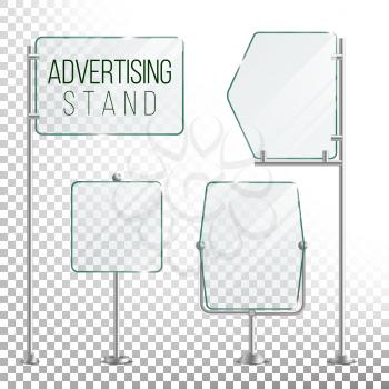 Glass Screen Banner Set Vector. Empty Advertising Display For Your Business. Vector