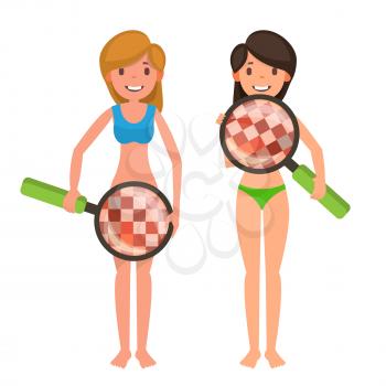 Check Breast And Vaginal Flora Vector. Naked Woman, Magnifying Glass. Censored Skin. Body Female Healthcare Venereal Disease Sex Concept. Woman Check Breast Cancer Isolated