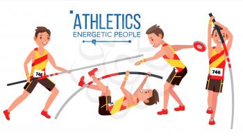 Athletics Male Player Vector. In Action. Sport Concept. Jogging Race. Sportswear. Individual Sport. Cartoon Character Illustration