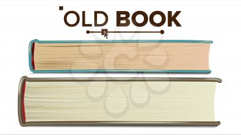 Closed Old Book Set Vector. Education, Literature Textbook. Isolated Illustration