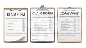 Claim Form Set Vector. Business Agreement. Legal Document. Insurance Illustration