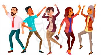 Dancing People Set Vector. Friends Disco Party. Happy People Celebrate. Isolated Flat Cartoon Illustration