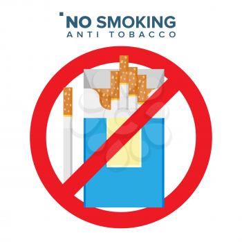 No Smoking Sign Vector. Prohibition Icon. Anti Offering And Bad Habit. Isolated Cartoon Illustration