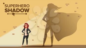 Businesswoman Superhero Shadow Vector. Emancipation, Ambition, Success. Leadership Concept. Creative Modern Business Superhero. Cartoon Illustration