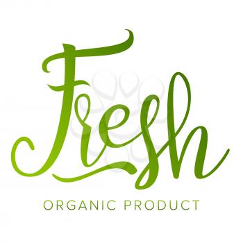 Fresh Food Vector. Organic Natural Product. Design Element For Market, Ecommerce, Product Ads. Handmade Text. Typographic. Isolated Illustration