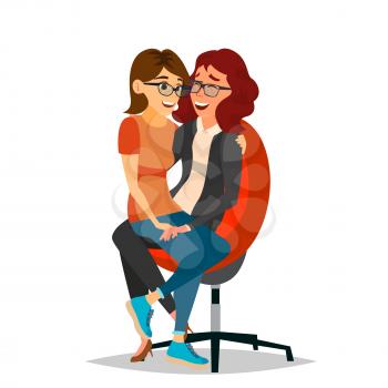 Lesbian Female Couple Vector. Romantic Homosexual Relationship. LGBT. LGBTQ. Isolated Flat Cartoon Character Illustration
