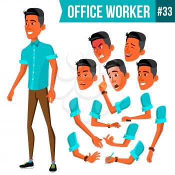 Office Worker Vector. Face Emotions, Various Gestures. Animation Creation Set. Corporate Businessman Male. Isolated Cartoon Illustration